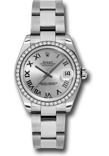 Rolex Steel and White Gold Datejust 31 Watch - 46 Diamond Bezel - Silver Roman Dial - Oyster Bracelet - 178384