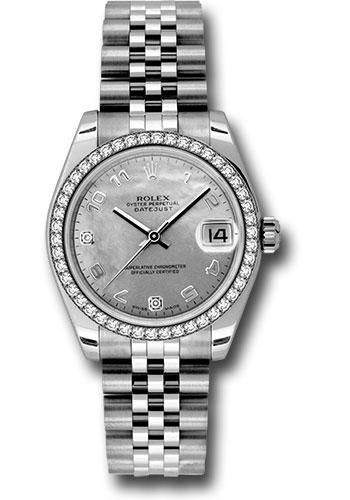 Rolex Steel and White Gold Datejust 31 Watch - 46 Diamond Bezel - White Goldust Mother-Of-Pearl Arabic Dial - Jubilee Bracelet - 178384