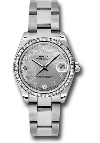 Rolex Steel and White Gold Datejust 31 Watch - 46 Diamond Bezel - White Goldust Mother-Of-Pearl Arabic Dial - Oyster Bracelet - 178384