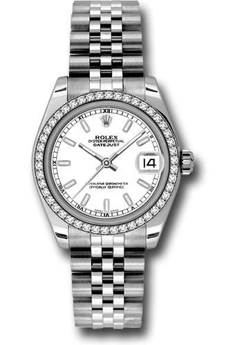Rolex Steel and White Gold Datejust 31 Watch - 46 Diamond Bezel - White Index Dial - Jubilee Bracelet - 178384