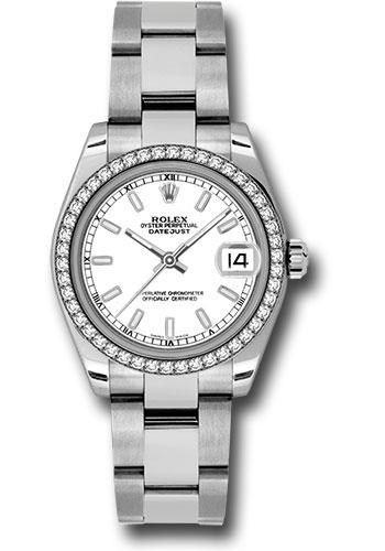 Rolex Steel and White Gold Datejust 31 Watch - 46 Diamond Bezel - White Index Dial - Oyster Bracelet - 178384