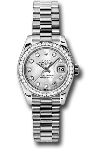 Rolex Platinum Lady-Datejust 26 Watch - 42 Diamond Bezel - Mother-Of-Pearl Diamond Dial - President Bracelet - 179136