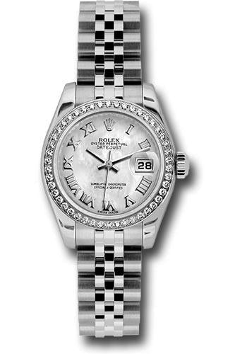 Rolex Steel and White Gold Lady Datejust 26 Watch - 46 Diamond Bezel - White Mother-Of-Pearl Roman Dial - Jubilee Bracelet - 179384