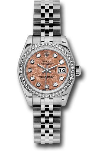 Rolex Steel and White Gold Lady-Datejust 26 Watch - 46 Diamond Bezel - Pink Gold Crystal Diamond Dial - Jubilee Bracelet - 179384