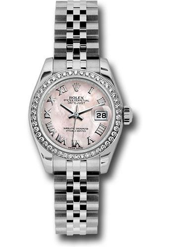 Rolex Steel and White Gold Lady Datejust 26 Watch - 46 Diamond Bezel - Pink Mother-Of-Pearl Roman Dial - Jubilee Bracelet - 179384