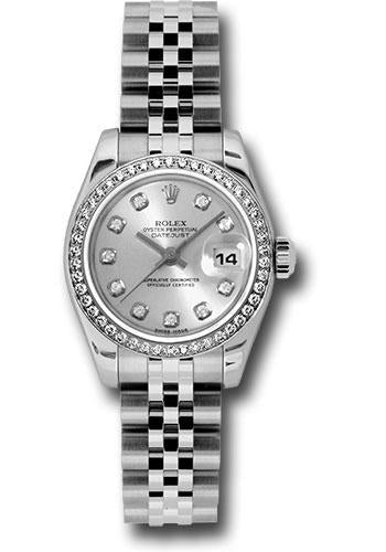 Rolex Steel and White Gold Lady Datejust 26 Watch - 46 Diamond Bezel - Silver Diamond Dial - Jubilee Bracelet - 179384