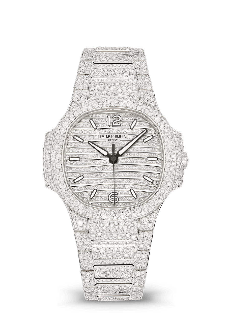 Patek Philippe Nautilus Ladies 7118/1450G-001 White Gold Diamond Paved