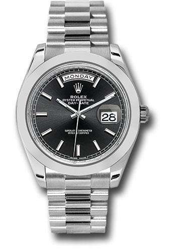 Rolex 950 Platinum Day-Date 40 Watch - Smooth Bezel - Black Index Dial - President Bracelet - 228206