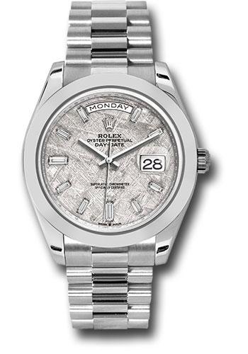 Rolex Rolex Platinum Day-Date 40 Watch - Smooth Bezel - Meteorite Baguette Diamond Dial - President Bracelet - 228206