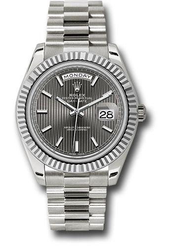 Rolex Day-Date 40 228239 with dark rhodium stripe motif index dial