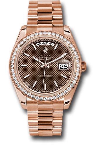 Rolex Day-Date 40 228345RBR with chocolate diagonal motif index dial