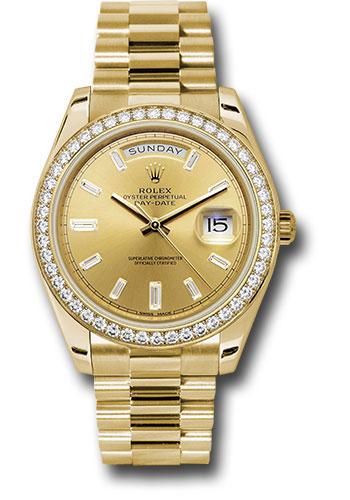 Rolex Day-Date 40 228348RBR with champagne baguette diamond dial