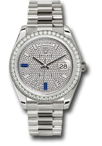 Rolex White Gold Day-Date 40 Watch - White Gold Bezel - Diamond Paved Baguette Diamond Dial - President Bracelet - 228349RBR