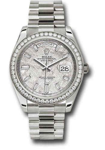 Rolex White Gold Oyster Perpetual Day-Date 40 - Diamond Bezel - Meteorite Baguette Diamond Dial - President Bracelet - 228349RBR