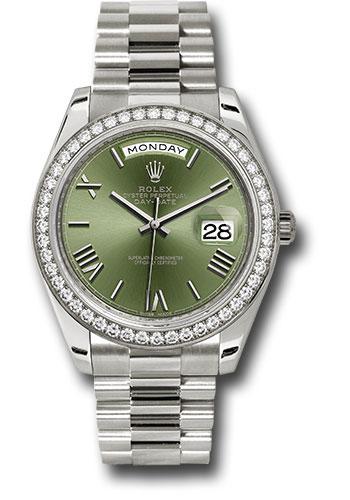 Rolex Day-Date 40 228349RBR with olive green bevelled Roman dial
