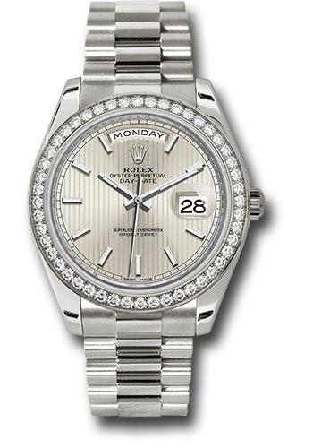 Rolex Day-Date 40 228349RBR with silver stripe motif index dial