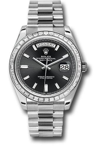 Rolex 950 Platinum Day-Date 40 Watch -  Bezel - Black Baguette Diamond Dial - President Bracelet - 228396TBR