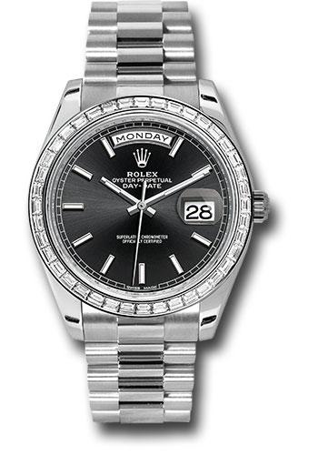 Rolex 950 Platinum Day-Date 40 Watch -  Bezel - Black Index Dial - President Bracelet - 228396TBR