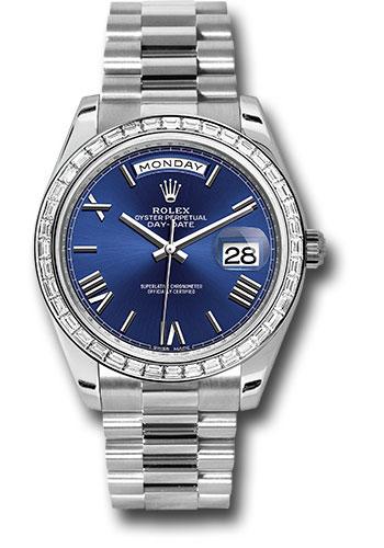 Rolex 950 Platinum Day-Date 40 Watch -  Bezel - Blue Bevelled Roman Dial - President Bracelet - 228396TBR