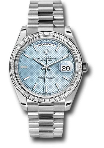Rolex 950 Platinum Day-Date 40 Watch -  Bezel - Ice Blue Diagonal Motif Index Dial - President Bracelet - 228396TBR