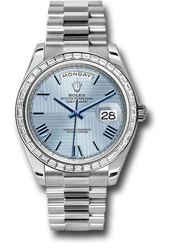 Rolex 950 Platinum Day-Date 40 Watch -  Bezel - Ice Blue Quadrant Motif Bevelled Roman Dial - President Bracelet - 228396TBR