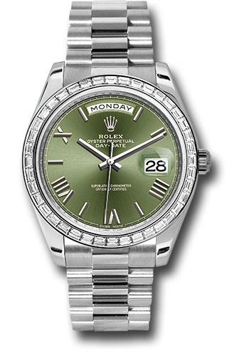 Rolex 950 Platinum Day-Date 40 Watch -  Bezel - Olive Green Bevelled Roman Dial - President Bracelet - 228396TBR