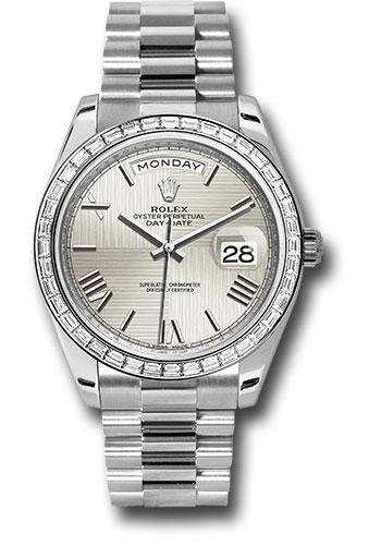 Rolex 950 Platinum Day-Date 40 Watch -  Bezel - Silver Quadrant Motif Bevelled Roman Dial - President Bracelet - 228396TBR
