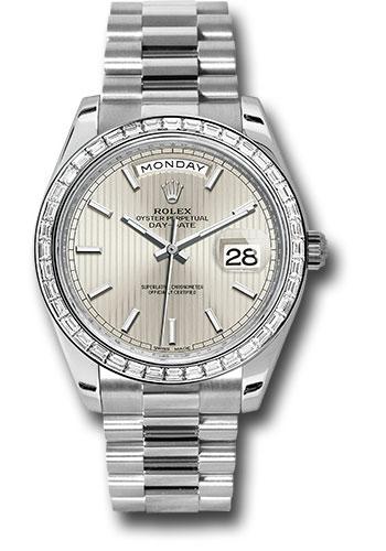 Rolex 950 Platinum Day-Date 40 Watch -  Bezel - Silver Strip Motif Index Dial - President Bracelet - 228396TBR