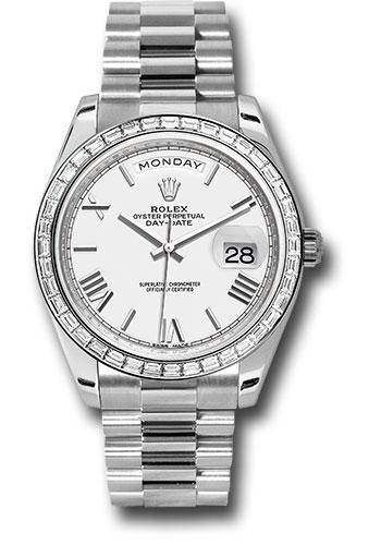 Rolex 950 Platinum Day-Date 40 Watch -  Bezel - White Bevelled Roman Dial - President Bracelet - 228396TBR