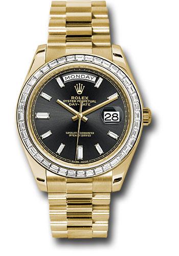 Rolex Yellow Gold Day-Date 40 Watch - Yellow Gold Bezel - Black Baguette Diamond Dial - President Bracelet - 228398TBR