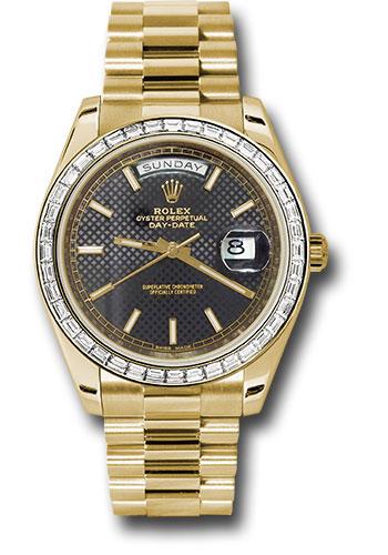 Rolex Yellow Gold Day-Date 40 Watch -  Bezel - Black Diagonal Motif Index Dial - President Bracelet - 228398TBR