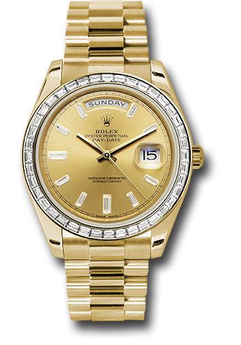 Rolex Yellow Gold Day-Date 40 Watch -  Bezel - Champagne Baguette Diamond Dial - President Bracelet - 228398TBR