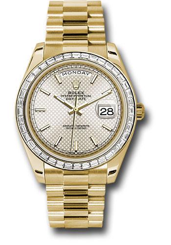 Rolex Yellow Gold Day-Date 40 Watch -  Bezel - Silver Diagonal Motif Index Dial - President Bracelet - 228398TBR