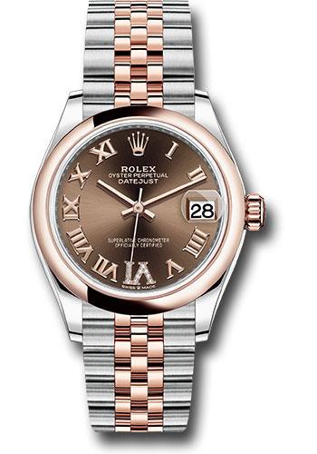 Rolex Steel and Everose Gold Datejust 31 Watch - Domed Bezel - Dark Rhodium Diamond Roman VI Dial - Jubilee Bracelet - 278241