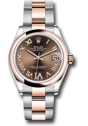 Rolex Steel and Everose Gold Datejust 31 Watch - Domed Bezel - Dark Rhodium Diamond Roman VI Dial - Oyster Bracelet - 278241