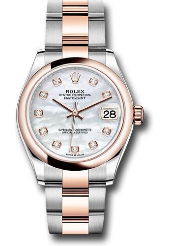 Rolex Steel and Everose Gold Datejust 31 Watch - Domed Bezel - Silver Diamond Dial - Oyster Bracelet - 278241