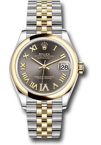 Rolex Steel and Yellow Gold Datejust 31 Watch - Domed Bezel - Dark Grey Diamond Roman Six Dial - Jubilee Bracelet - 278243
