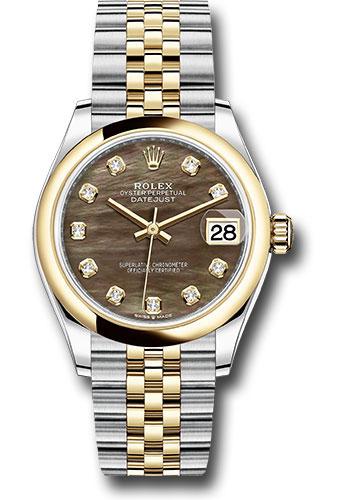 Rolex Steel and Yellow Gold Datejust 31 Watch - Domed Bezel - Dark Mother-of-Pearl Diamond Dial - Jubilee Bracelet - 278243