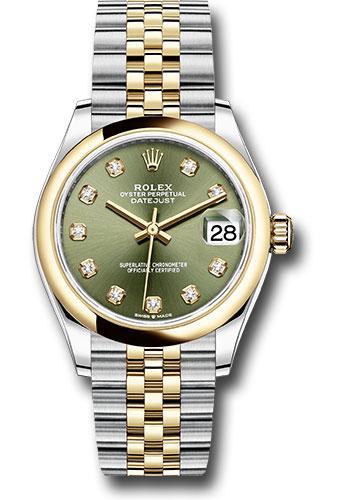 Rolex Steel and Yellow Gold Datejust 31 Watch - Domed Bezel - Olive Green Diamond Dial - Jubilee Bracelet - 278243