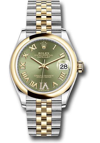 Rolex Steel and Yellow Gold Datejust 31 Watch - Domed Bezel - Olive Green Diamond Roman Six Dial - Jubilee Bracelet - 278243