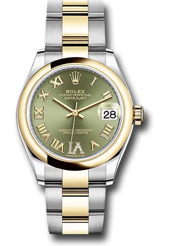Rolex Steel and Yellow Gold Datejust 31 Watch - Domed Bezel - Olive Green Diamond Roman Six Dial - Oyster Bracelet - 278243