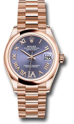 Rolex Everose Gold Datejust 31 Watch - Domed Bezel - Aubergine Diamond Six Dial - President Bracelet - 278245