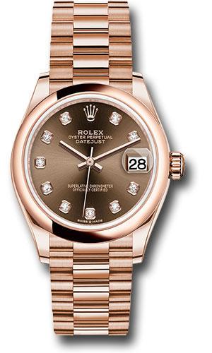 Rolex Everose Gold Datejust 31 Watch - Domed Bezel - Chocolate Diamond Dial - President Bracelet - 278245