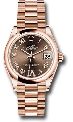 Rolex Everose Gold Datejust 31 Watch - Domed Bezel - Chocolate Diamond Six Dial - President Bracelet - 278245