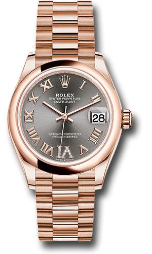 Rolex Everose Gold Datejust 31 Watch - Domed Bezel - Rhodium Diamond Six Dial - President Bracelet - 278245
