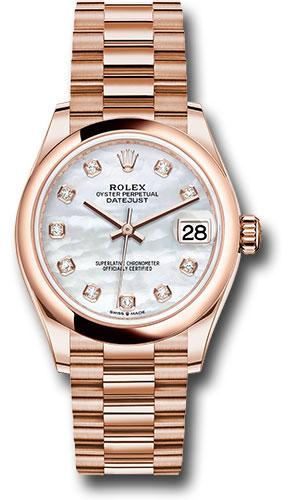 Rolex Everose Gold Datejust 31 Watch - Domed Bezel - Silver Diamond Dial - President Bracelet - 278245