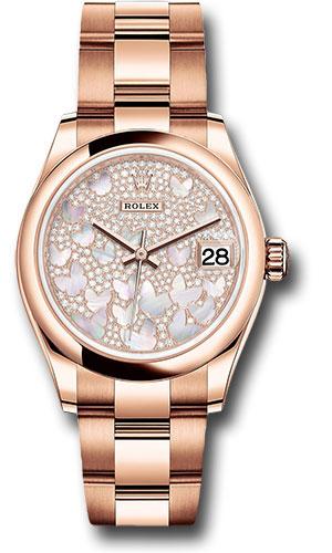 Rolex Everose Gold Datejust 31 Watch - Domed Bezel - Diamond Paved Butterfly Dial - Oyster Bracelet - 278245