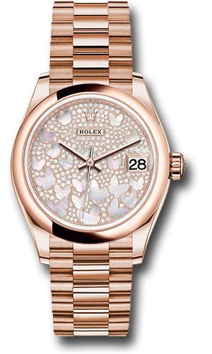 Rolex Everose Gold Datejust 31 Watch - Domed Bezel - Diamond Paved Butterfly Dial - President Bracelet - 278245