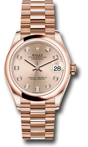 Rolex Everose Gold Datejust 31 Watch - Domed Bezel - Rose Diamond Dial - President Bracelet - 278245