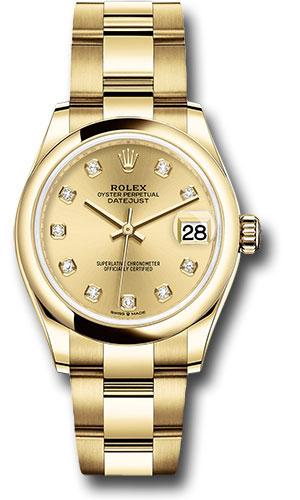 Rolex Yellow Gold Datejust 31 Watch - Domed Bezel - Champagne Diamond Dial - Oyster Bracelet - 278248